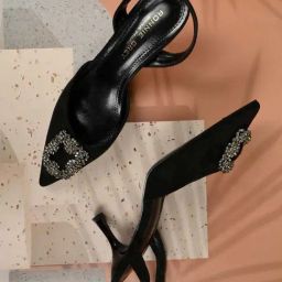 Ronnie Grey Women's Black Back Strap Stilettos-image-24