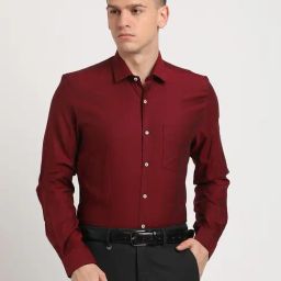 Turtle Maroon Cotton Slim Fit Dobby Shirt-image-71