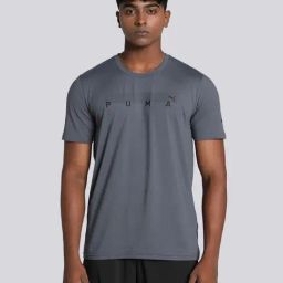 Puma Grey Regular Fit Logo Printed Sports T-Shirt-image-89