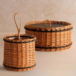 Peepul Tree Wicker & Wood Storage Box With Lid & Cutlery Holder Combo | Handcrafted in Kashmir-picture-44