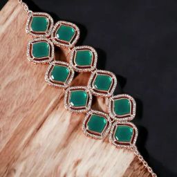 OOMPH Green Stones Double Layer IndoWestern Bracelet-image-26