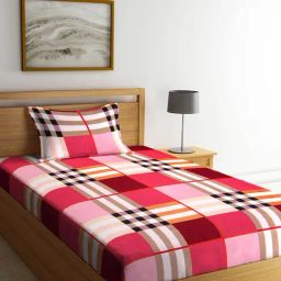 Klotthe Stripes Multicolor 300 TC Cotton Single Bedsheet with 1 Pillow Cover-image-38