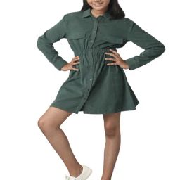 Under Fourteen Only Kids Green Solid Full Sleeves Shirt Dress-image-70
