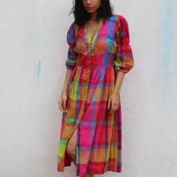 Chidiyaa Multicolored Rainbow Cafe Zehra Handwoven Cotton Dress-image-5