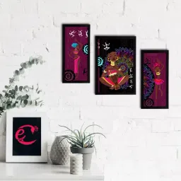 eCraftIndia Set of 3 Tribal Theme Satin Matt Textured UV Art Painting-28