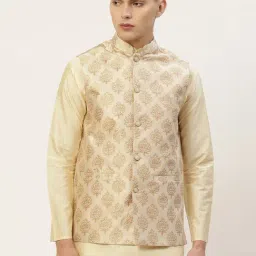 Jompers Cream Regular Fit Printed Nehru Jacket-image-98