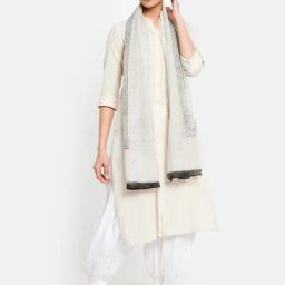 Fabindia Off-White Linen Striped Stole-image-7