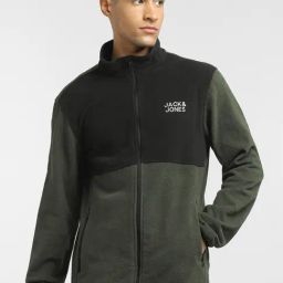 Jack & Jones Green & Black Regular Fit Colour Block Jacket-4