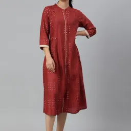 W Red Striped A-Line Dress-image-25