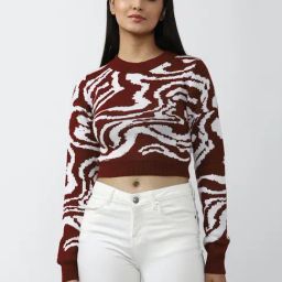 Forever 21 Maroon & White Round Neck Sweater-image-79