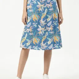 Elle Blue Cotton Floral Print Skirt-image-10