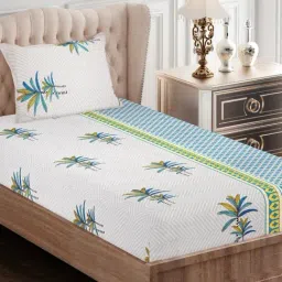 SEJ by Nisha Gupta Abstract Blue 144 TC Cotton Single Bed Sheet with 1 Pillow Cover-picture-39