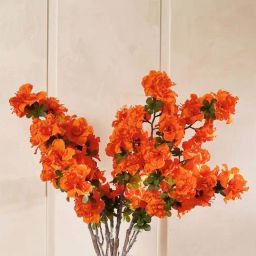 Pure Home and Living Orange Plastic Azalea Faux Flower Stem-picture-36