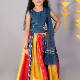 Lil Drama Kids Blue & Yellow Embroidered Lehenga Cholis-image-62