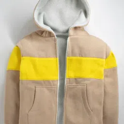 Cherry Crumble By Nitt Hyman Kids Beige & Yellow Color Block Full Sleeves Reversible Sweatshirt-image-38