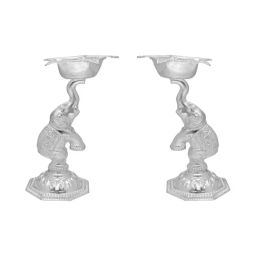 Sri Jagdamba Pearls 0.8 Silver Elephant Diya - Set of 2-image-35