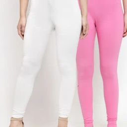 Gracit White & Pink Mid Rise Leggings - Pack Of 2-image-73