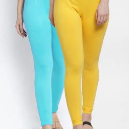 Gracit Yellow & Blue Mid Rise Leggings - Pack Of 2-image-69