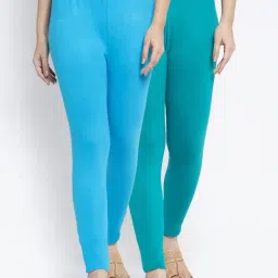 Gracit Blue Mid Rise Leggings - Pack Of 2-image-10