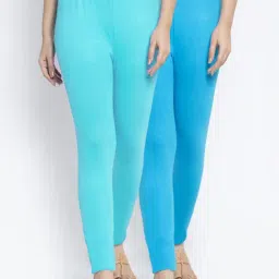Gracit Blue Mid Rise Leggings - Pack Of 2-image-11