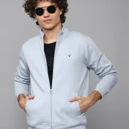 Men Blue Stylized Neck Full Sleeves Casual Sweatshirt-0
