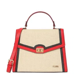 KLEIO Red & Beige Textured Medium Satchel Handbag-image-28