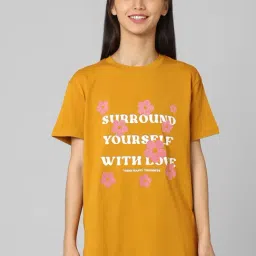 Only Mustard Cotton Graphic Print T-Shirt-picture-3