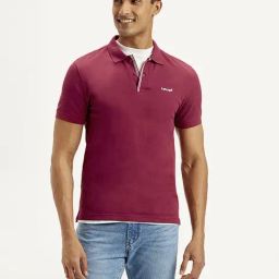 Levi's Burgundy Cotton Slim Fit Logo Printed Polo T-Shirt-image-67