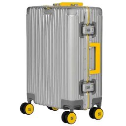 Eume  Aluminium Silver Striped Hard Cabin Trolley Bag-image-49