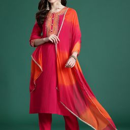 Indo Era Ethnic Motifs Embroidered Zari Kurta with Trousers & With Dupatta-image-71