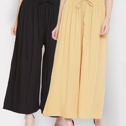 Castle Women Pack of 2 Beige & Black Solid Flared Palazzos-image-109