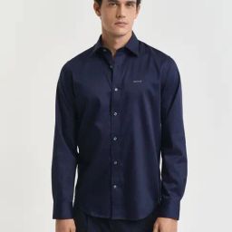 GANT Men Spread Collar Regualr Sateen Formal Blue Shirt-image-7