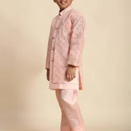 Pro-Ethic Style Developer Boys Pink Sequence Full Sleeves Self Design Indowestern Sets image 3