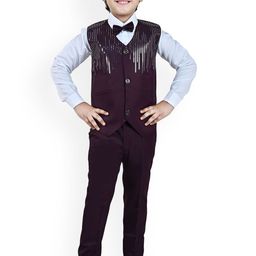 Sangria Boys Embellished Regular Fit Satin Suits With Bowtie-picture-33