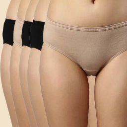 Enamor Jet Black & Nude Cotton Hipster Panty - Pack of 5-image-80