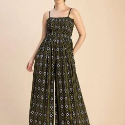 Moomaya Black & Green Printed Jumpsuit-image-97