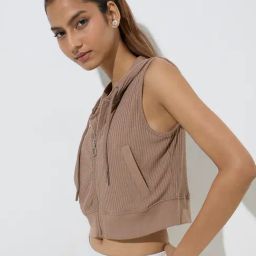 Studiofit by Westside Taupe Ribbed-Textured Hooded Jacket-picture-30