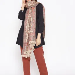 WEAVERS VILLA Women Beige & Blue Paisley Patterned Shawl-image-27