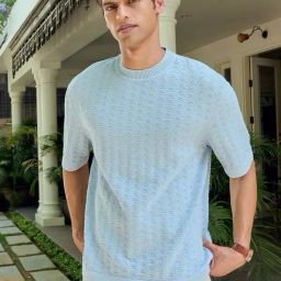Andamen Monsoon Blue Cotton Relaxed Fit T-Shirt-image-91