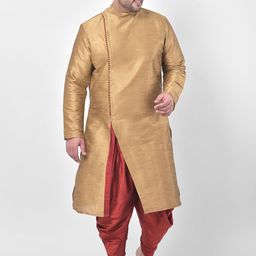 DEYANN PLUS Men Brown & Red Solid Kurta with Dhoti Pants-32