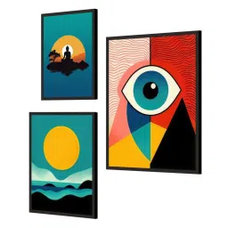 999Store Multicolor Canvas Colorful Abstract Mountains & Sun Wall Art - Set of 3 image 3