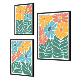 999Store Multicolor Canvas Flower With Leaf Modern Art Wall Painting - Set of 3 image 3