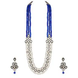 Peora Gold-Plated Kundan Faux Bead Necklace Earrings Set-image-25