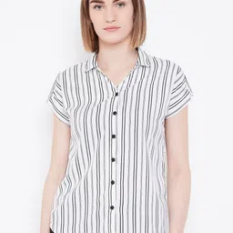 Deewa Women White & Black Regular Fit Striped Casual Shirt-picture-3