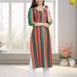 HERE&NOW Selection Of 2 Striped Round Neck Straight Kurtas-picture-17