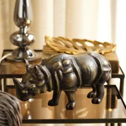 Pure Home and Living Brown Aluminium Antique Rhinoceros Figurine-picture-28