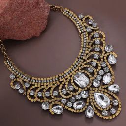 SOHI Gold Maxi Stone Metallic Necklace-image-77