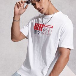 WROGN Brand Logo Printed Drop-Shoulder Sleeves Pure Cotton T-shirt-image-17