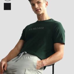 U.S. Polo Assn. Green & Black Regular Fit Logo Print Lounge T-Shirt - Pack of 2-image-20