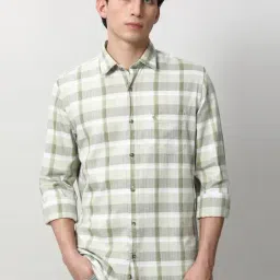 Peter England Green Cotton Slim Fit Checks Shirt-picture-40